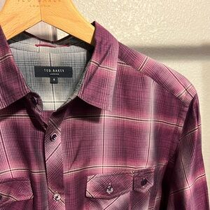 Ted Baker LS Deep Purple large window pane plaid Woven